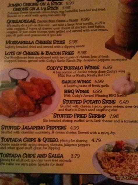 cody town's menu.